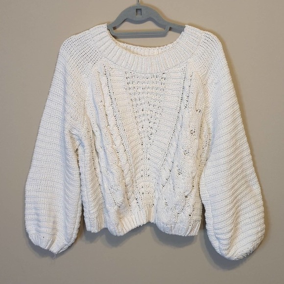 Jun&Ivy Knitted Crop Balloon Sleeve Sweater - Picture 1 of 5